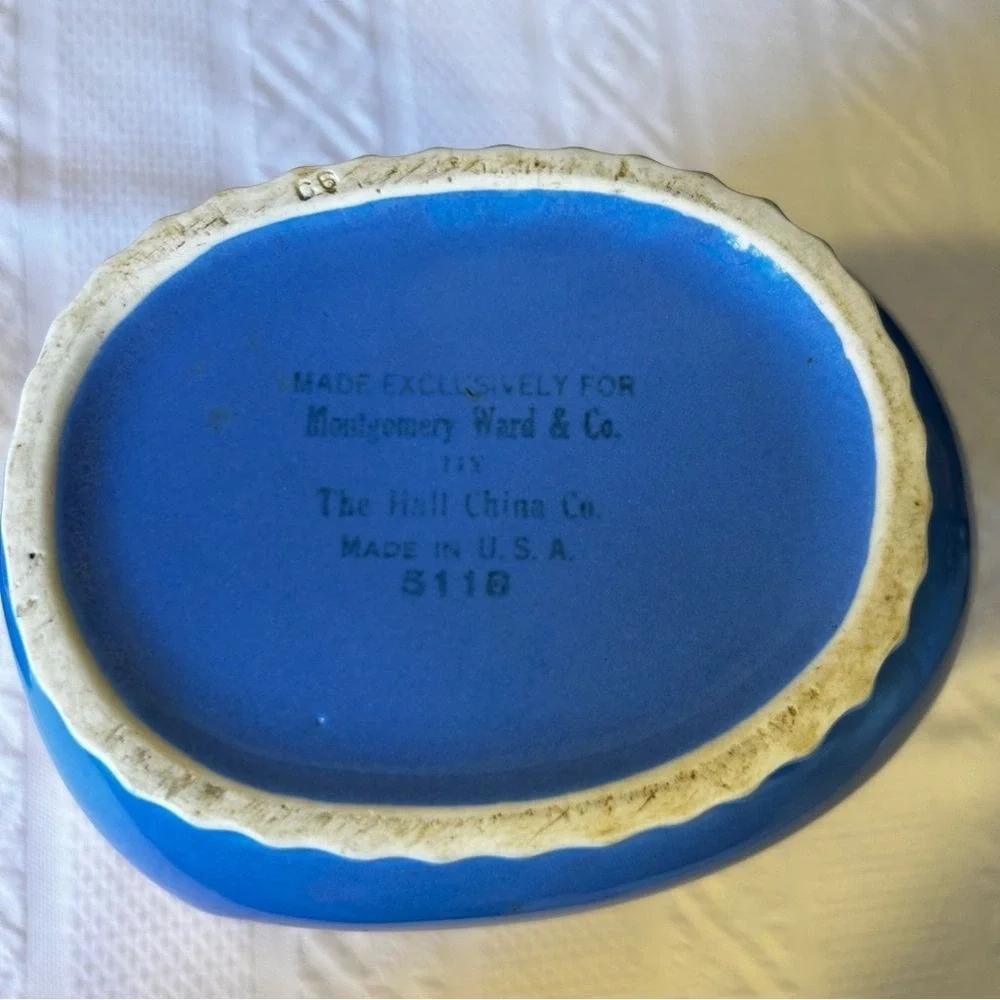Vintage The Hall China Co‎ Made for Montgomery Ward Blue Pitcher